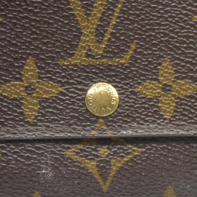 AUCTION $430 Louis Vuitton Monogram Porte Monnaie Plat Coin Purse Wallet Brown