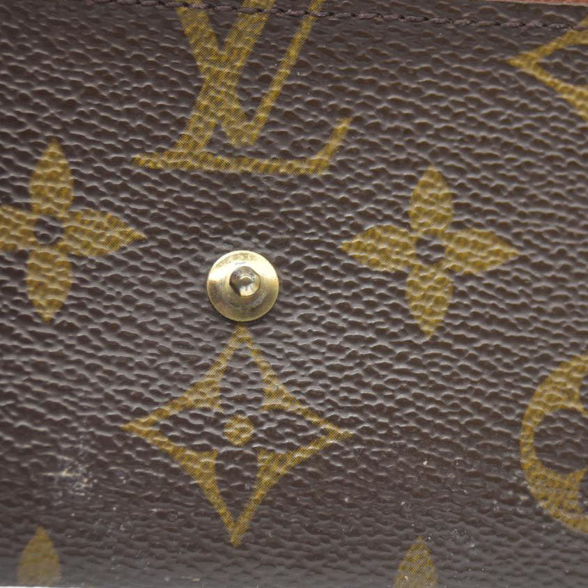 AUCTION $430 Louis Vuitton Monogram Porte Monnaie Plat Coin Purse Wallet Brown