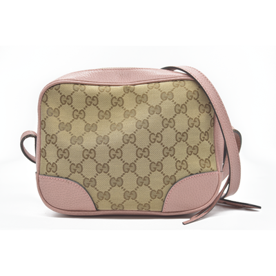 $1290 Gucci Monogram Mini Bree Messenger Bag Beige Soft Pink
