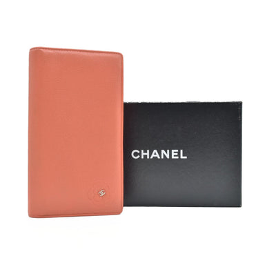 $925 2008 Chanel Camellia Butterfly Coco Mark Fisher Pink Long Wallet CONSIGNMENT