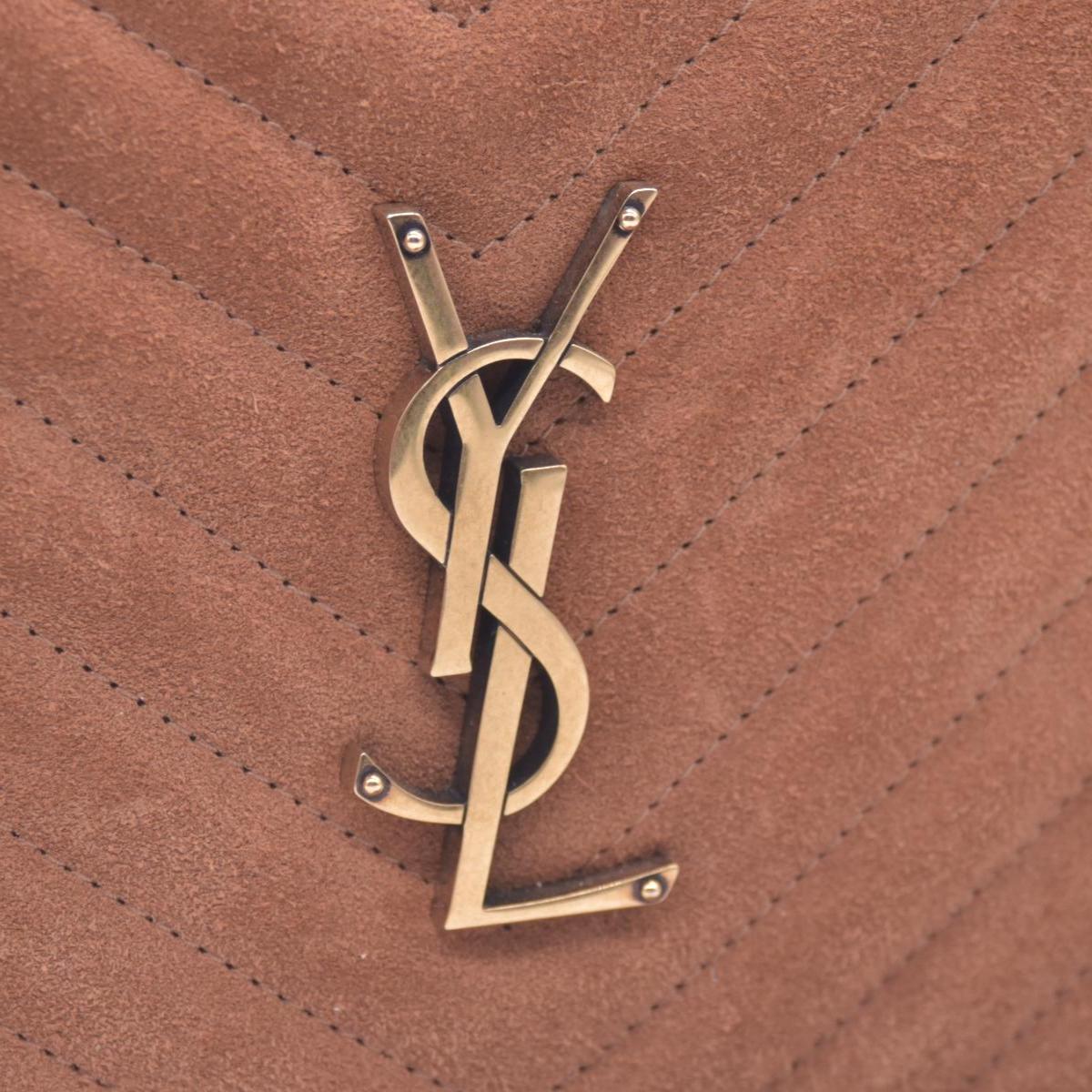 $1690 Saint Laurent Suede Matelasse Monogram Lou Camera Bag Cinnamon