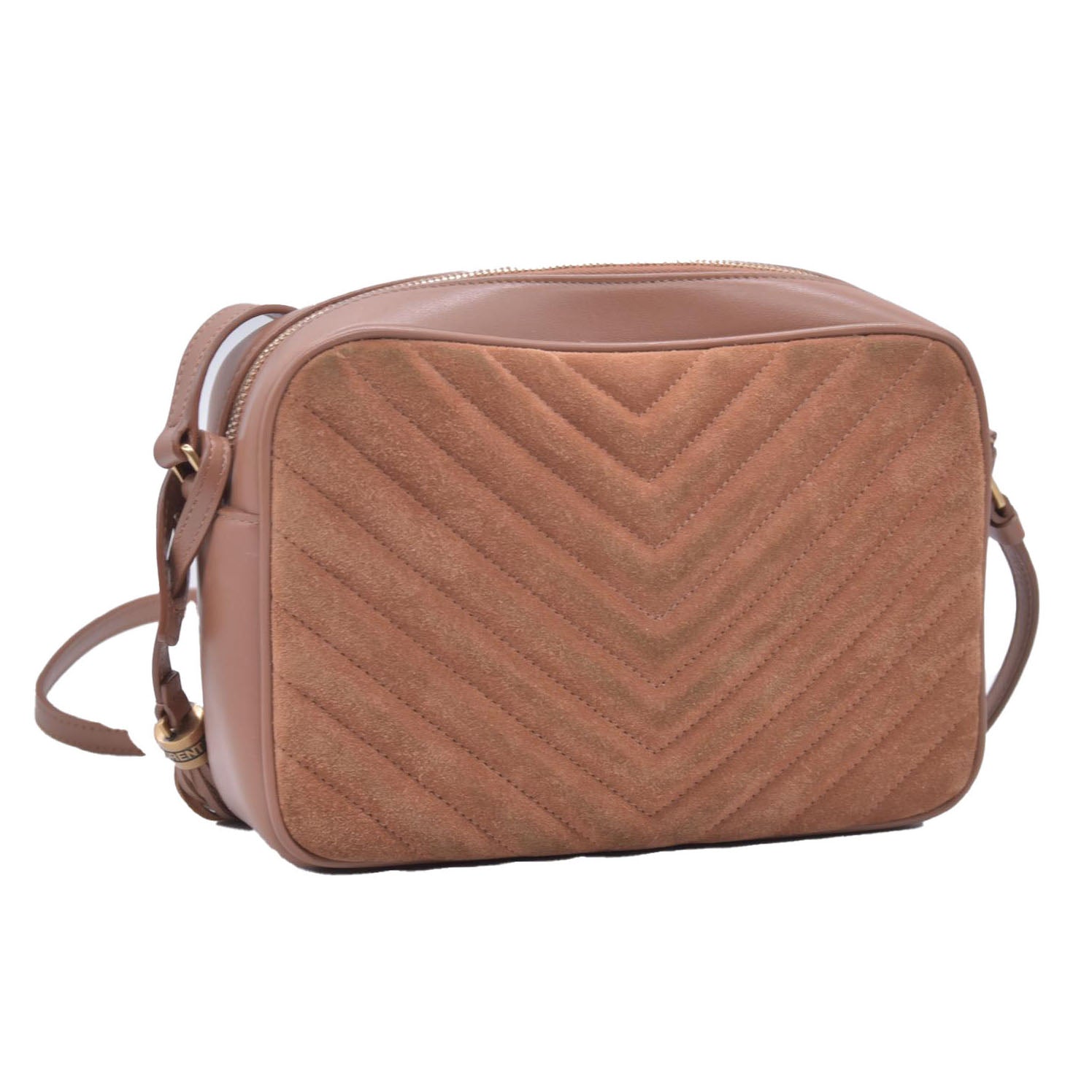 $1690 Saint Laurent Suede Matelasse Monogram Lou Camera Bag Cinnamon