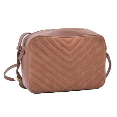 $1690 Saint Laurent Suede Matelasse Monogram Lou Camera Bag Cinnamon