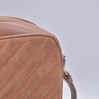 $1690 Saint Laurent Suede Matelasse Monogram Lou Camera Bag Cinnamon