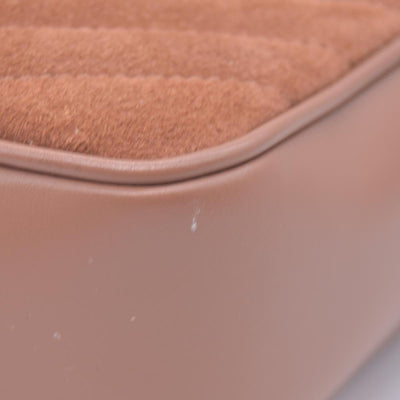 $1690 Saint Laurent Suede Matelasse Monogram Lou Camera Bag Cinnamon