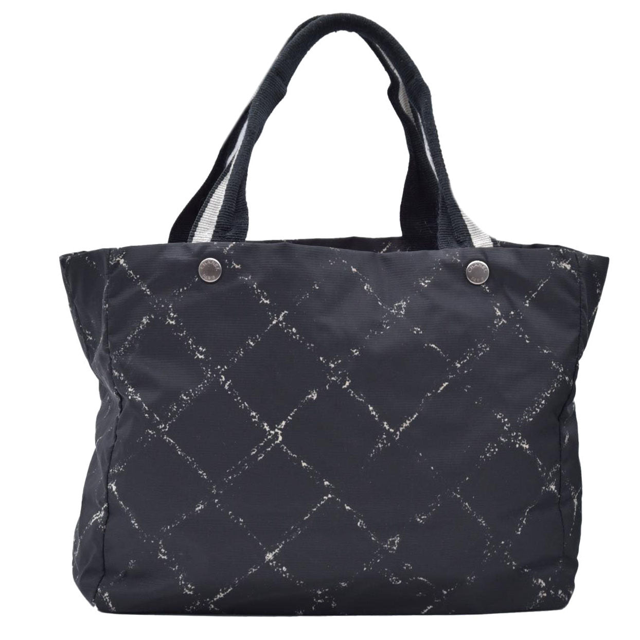 $1250 CHANEL Travel Line Nylon Grid Tote Bag Black CONSIGNMENT 10021347