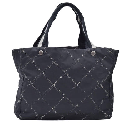 $1250 CHANEL Travel Line Nylon Grid Tote Bag Black CONSIGNMENT 10021347