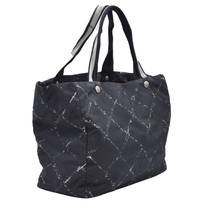 $1250 CHANEL Travel Line Nylon Grid Tote Bag Black CONSIGNMENT 10021347