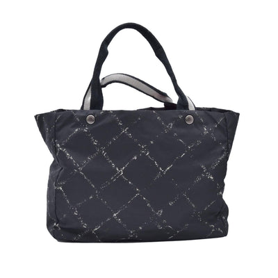 $1250 CHANEL Travel Line Nylon Grid Tote Bag Black CONSIGNMENT 10021347