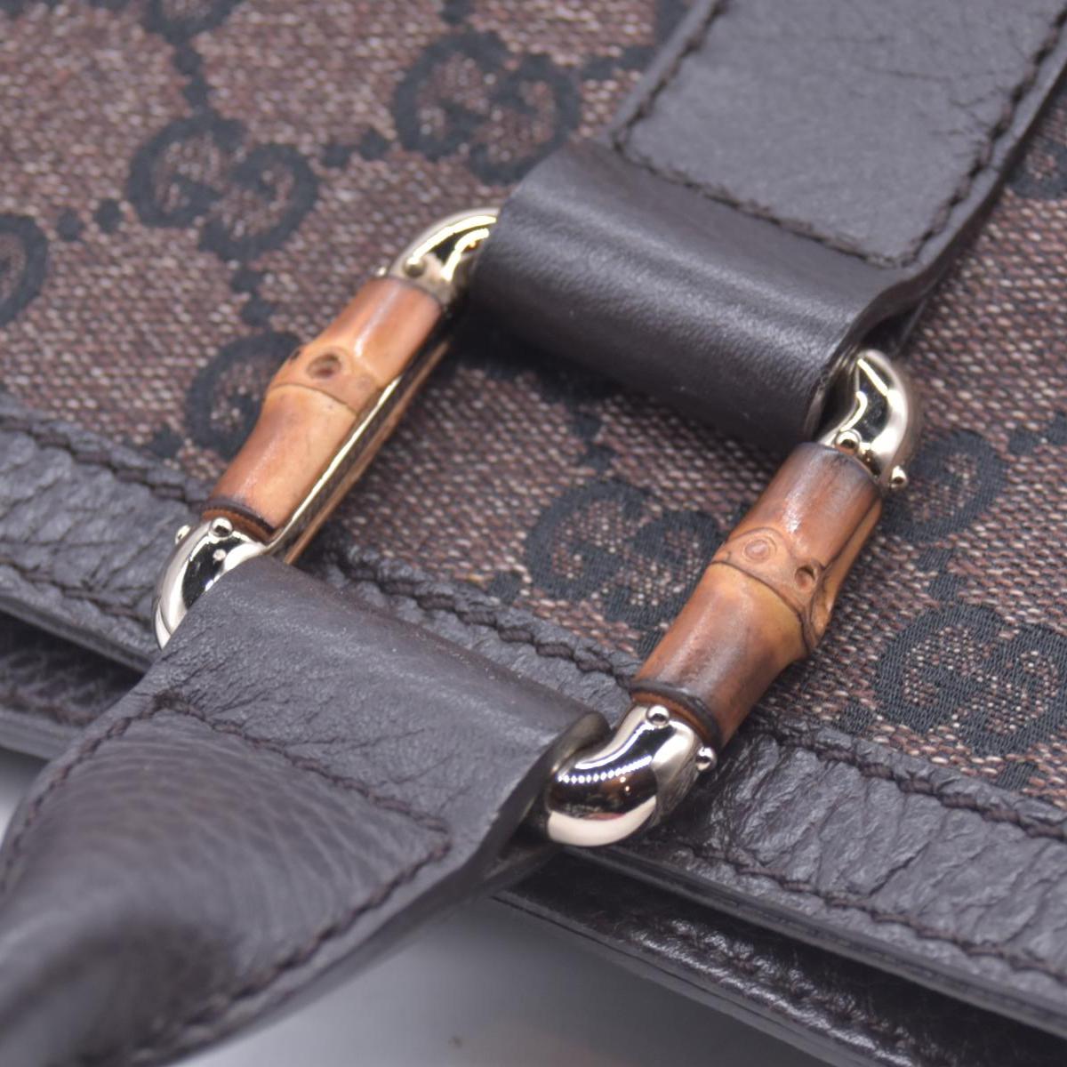 $1450 GUCCI GG Canvas Bamboo Ring Handle Tote Bag Brown CONSIGNMENT 10021346