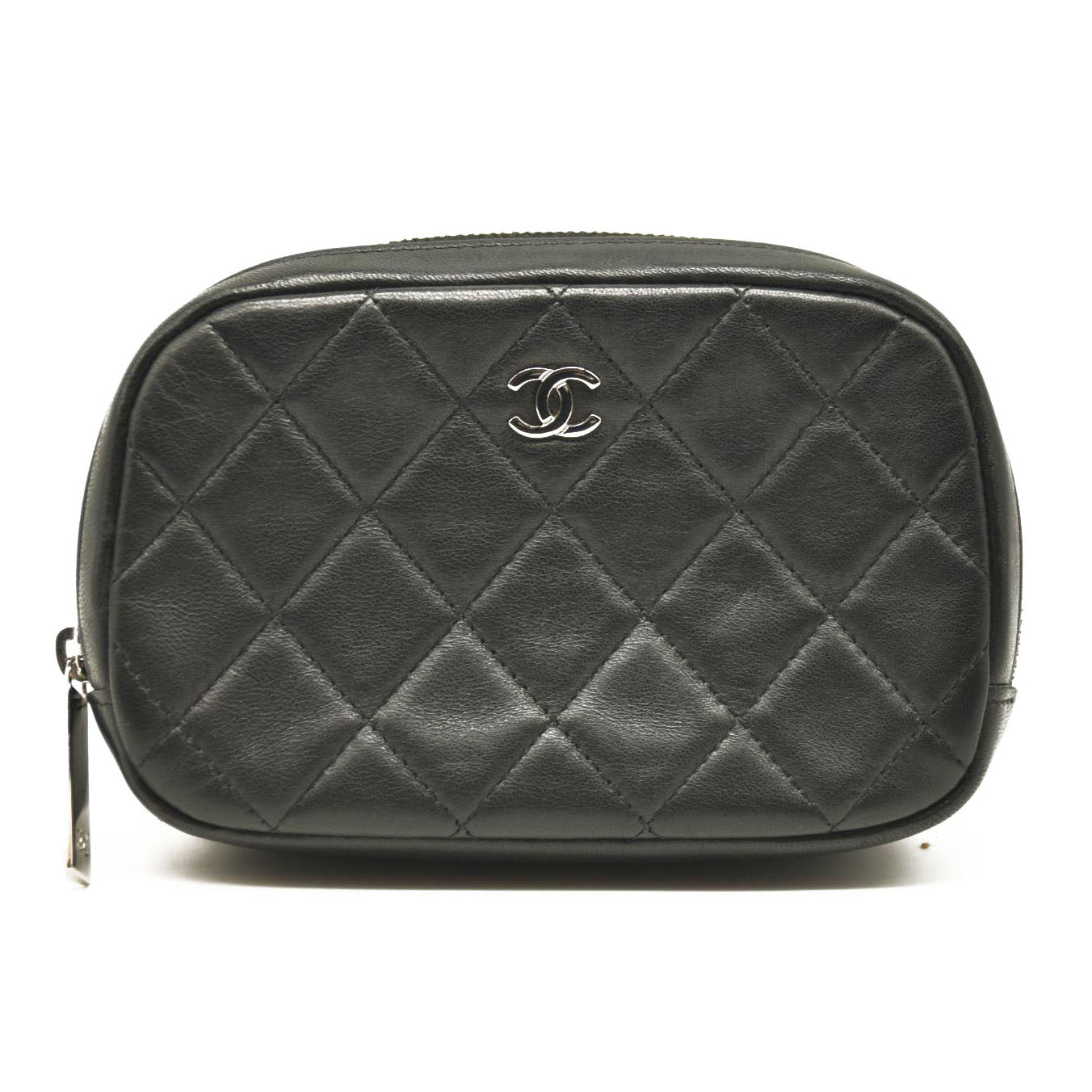 CHANEL Caviar Quilted Small Curvy Pouch Cosmetic Case Black