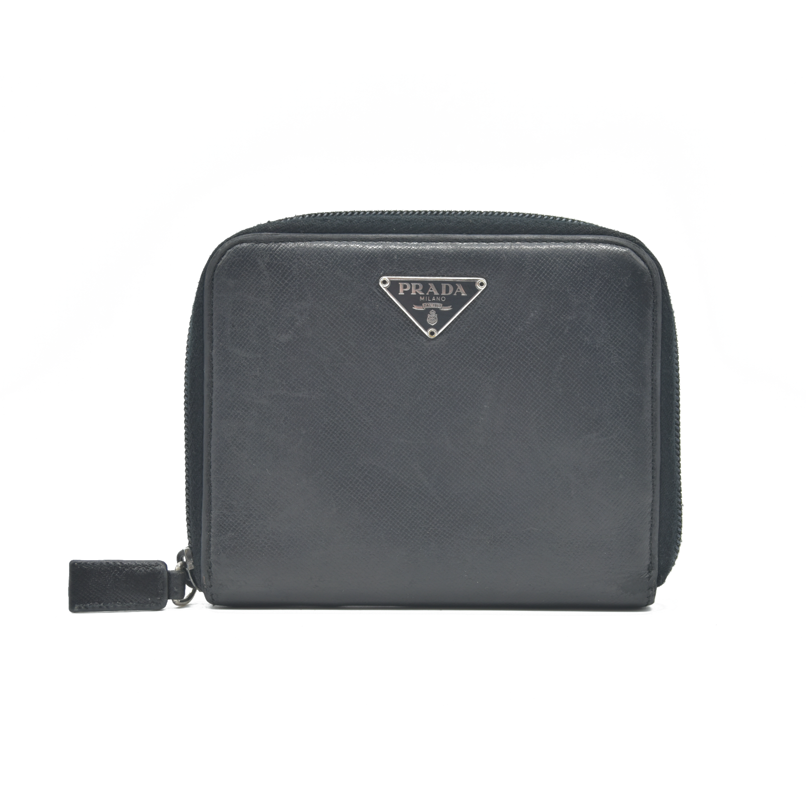$725 Prada Logo Plaque Saffiano Wallet Black CONSIGNMENT 10020874