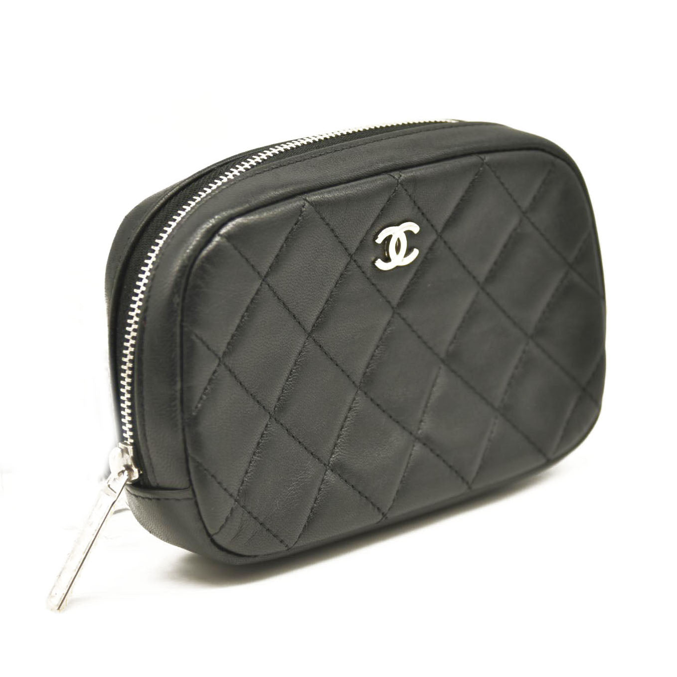 CHANEL Caviar Quilted Small Curvy Pouch Cosmetic Case Black