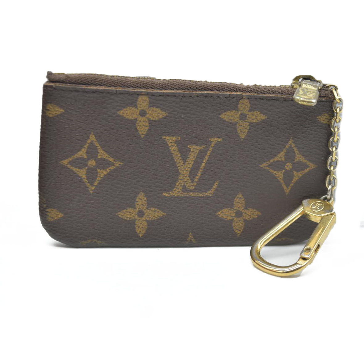 AUCTION $345 Louis Vuitton Monogram Pochette Cles Wallet Coin Purse Brown CT4047