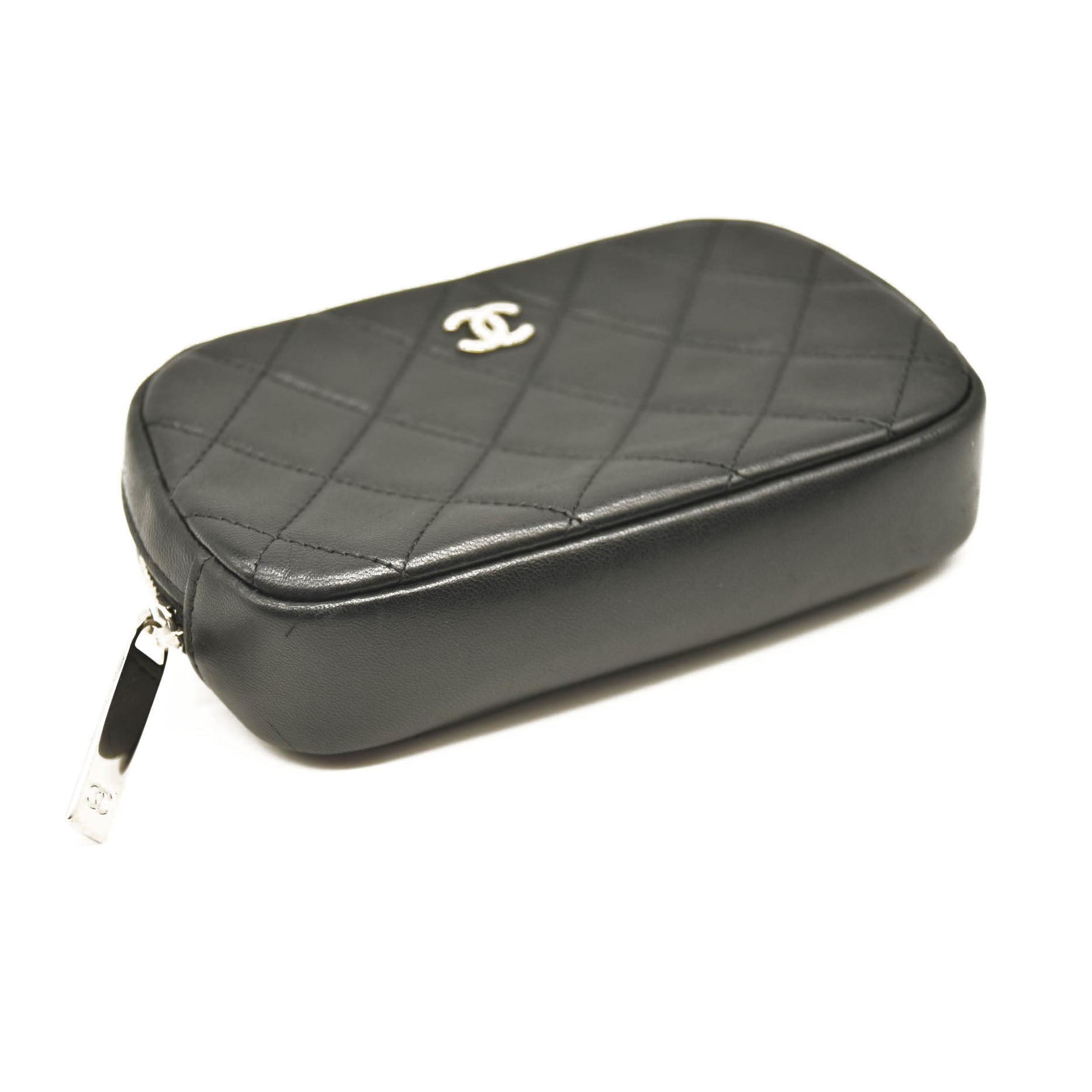 CHANEL Caviar Quilted Small Curvy Pouch Cosmetic Case Black
