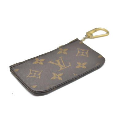 AUCTION $345 Louis Vuitton Monogram Pochette Cles Wallet Coin Purse Brown CT4047