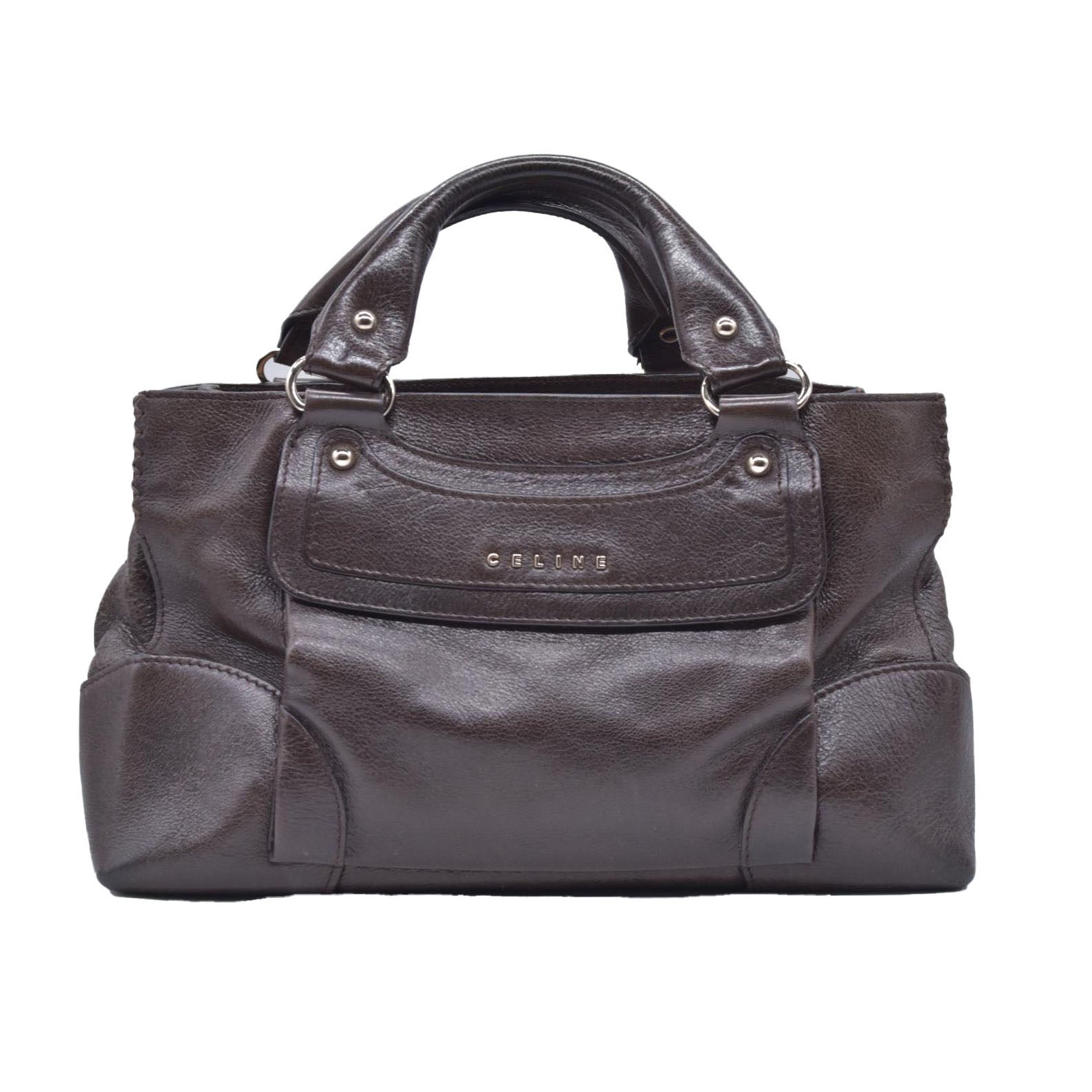 $1250 CELINE Metallic Leather Boogie Tote Bag Silver CONSIGNMENT 10021355
