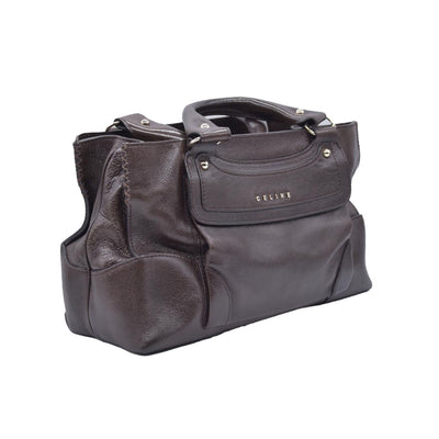 $1250 CELINE Metallic Leather Boogie Tote Bag Silver CONSIGNMENT 10021355