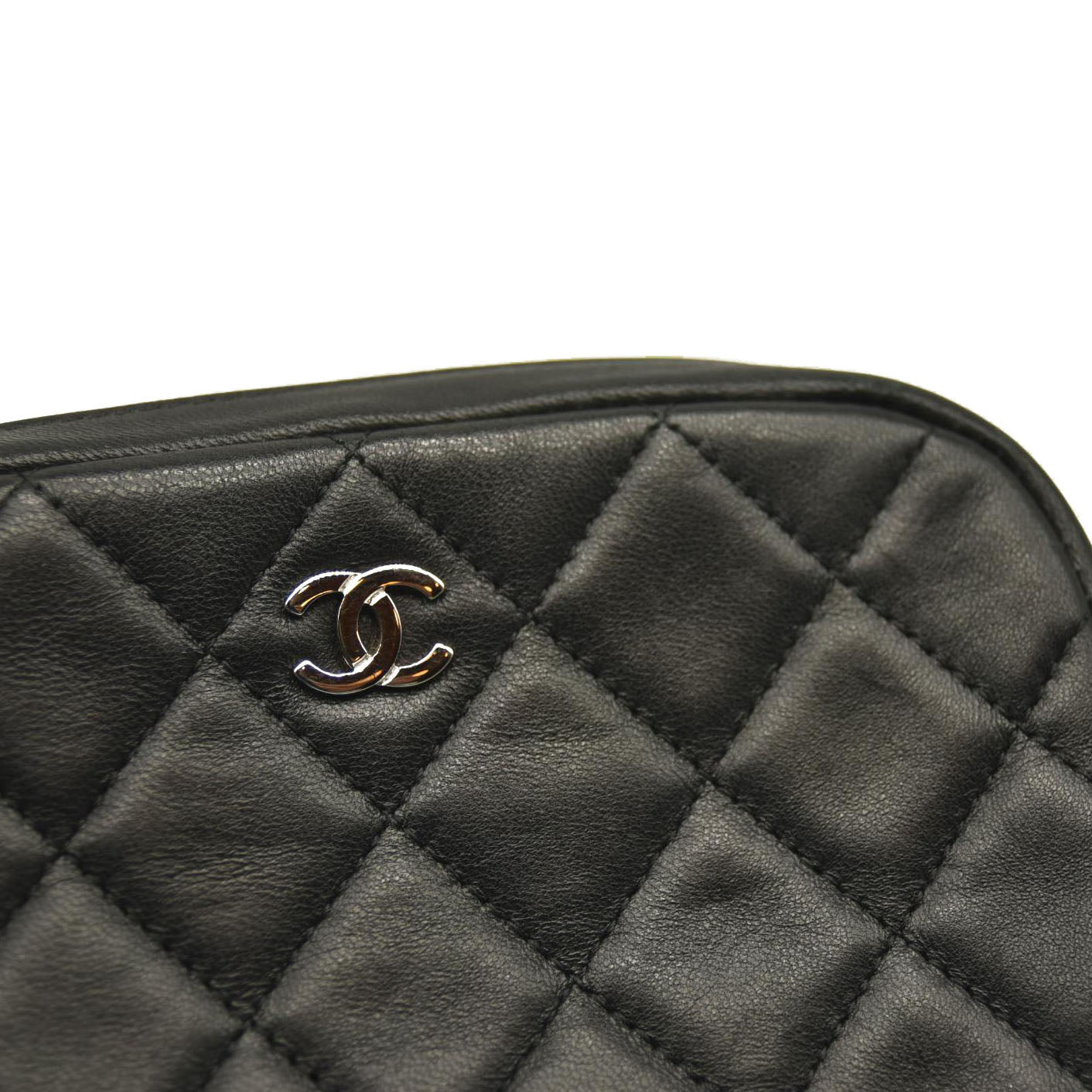 CHANEL Caviar Quilted Small Curvy Pouch Cosmetic Case Black