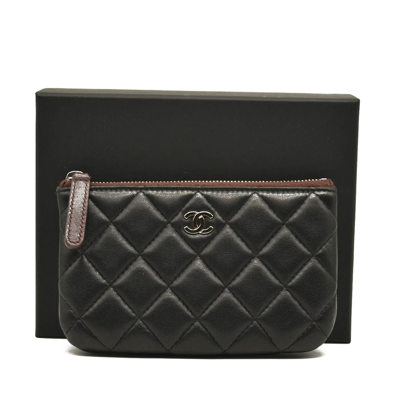 CHANEL Lambskin Quilted Small Cosmetic Case Black