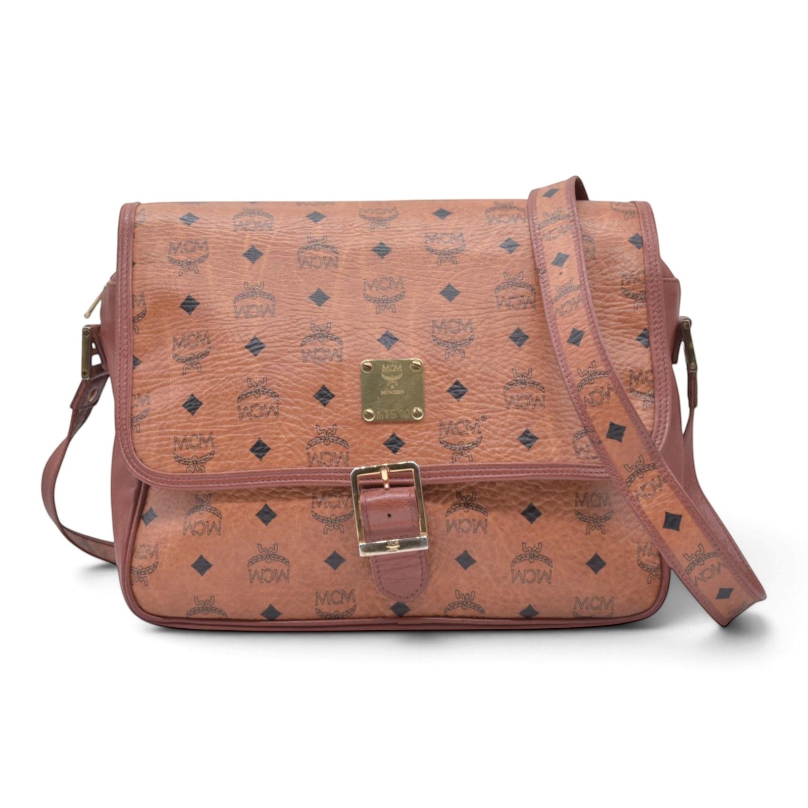 $980 MCM Visetos Flap Messenger Bag Cognac CONSIGNMENT 10021348