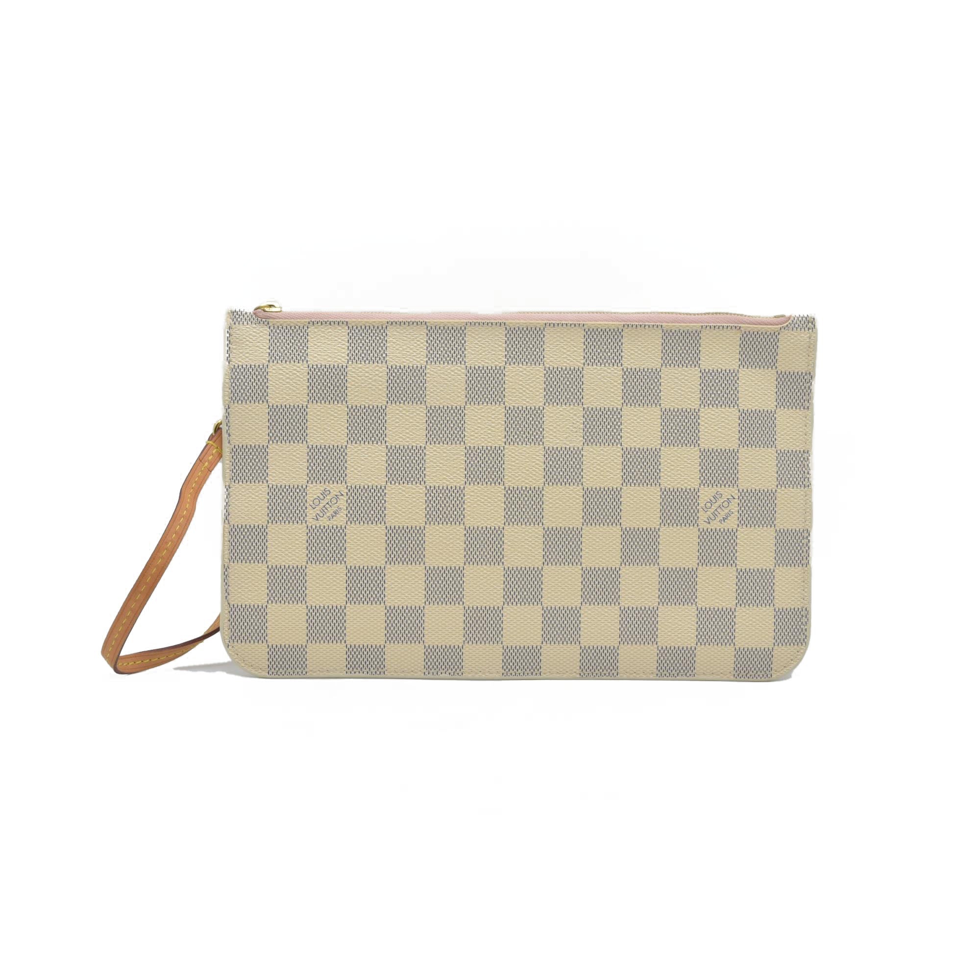 $600 Louis Vuitton Damier Azur Neverfull MM GM Pochette Rose Ballerine MS3179