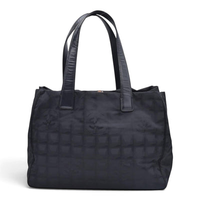 $1150 CHANEL Travel Line Jacquard Canvas Tote Bag Black CONSIGNMENT 10021352