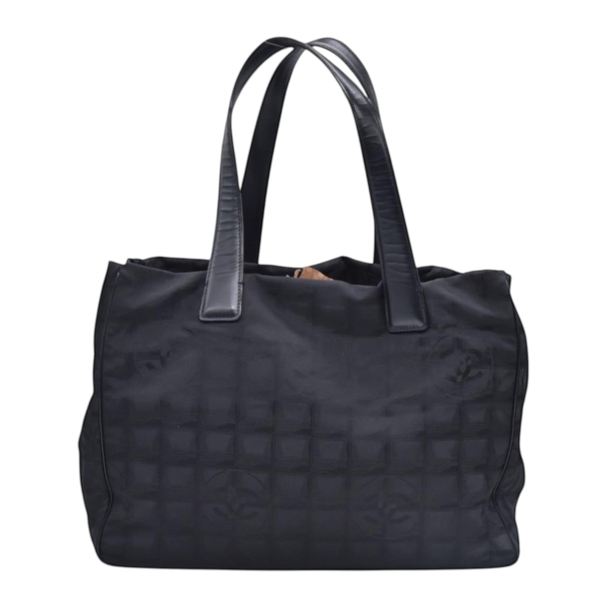 $1150 CHANEL Travel Line Jacquard Canvas Tote Bag Black CONSIGNMENT 10021352