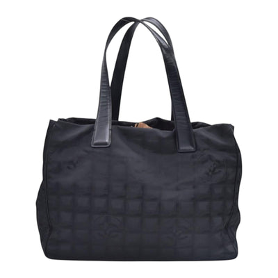 $1150 CHANEL Travel Line Jacquard Canvas Tote Bag Black CONSIGNMENT 10021352
