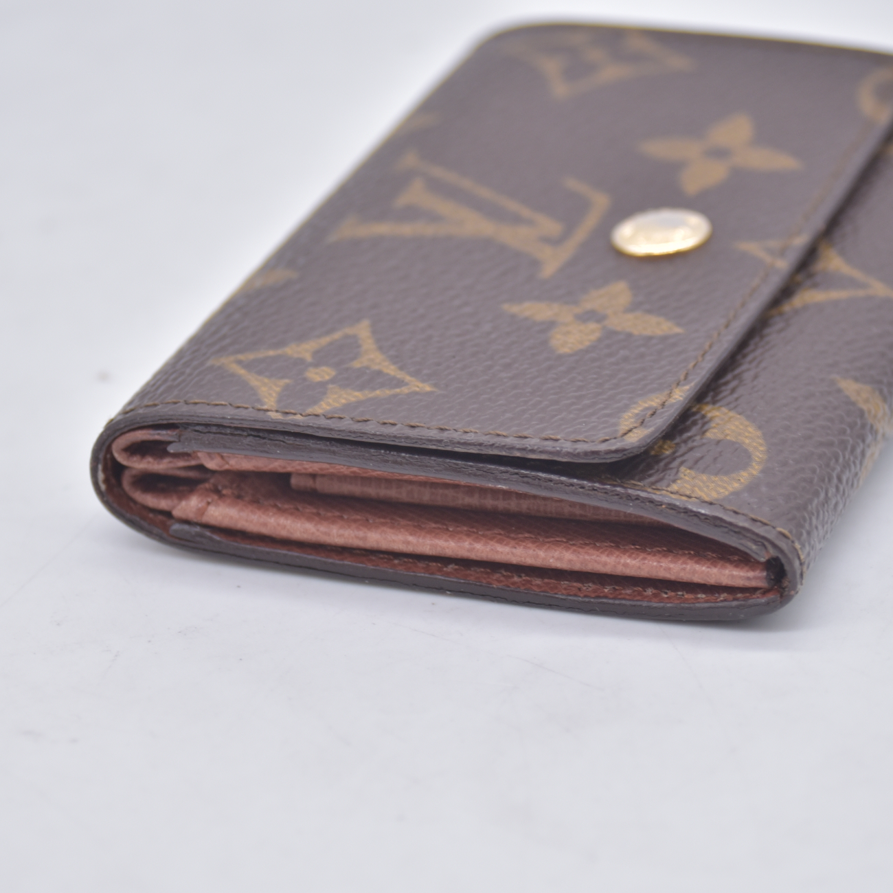 $440 1988 Louis Vuitton Monogram Porte Monnaie Plat Coin Purse Wallet Brown 883RA