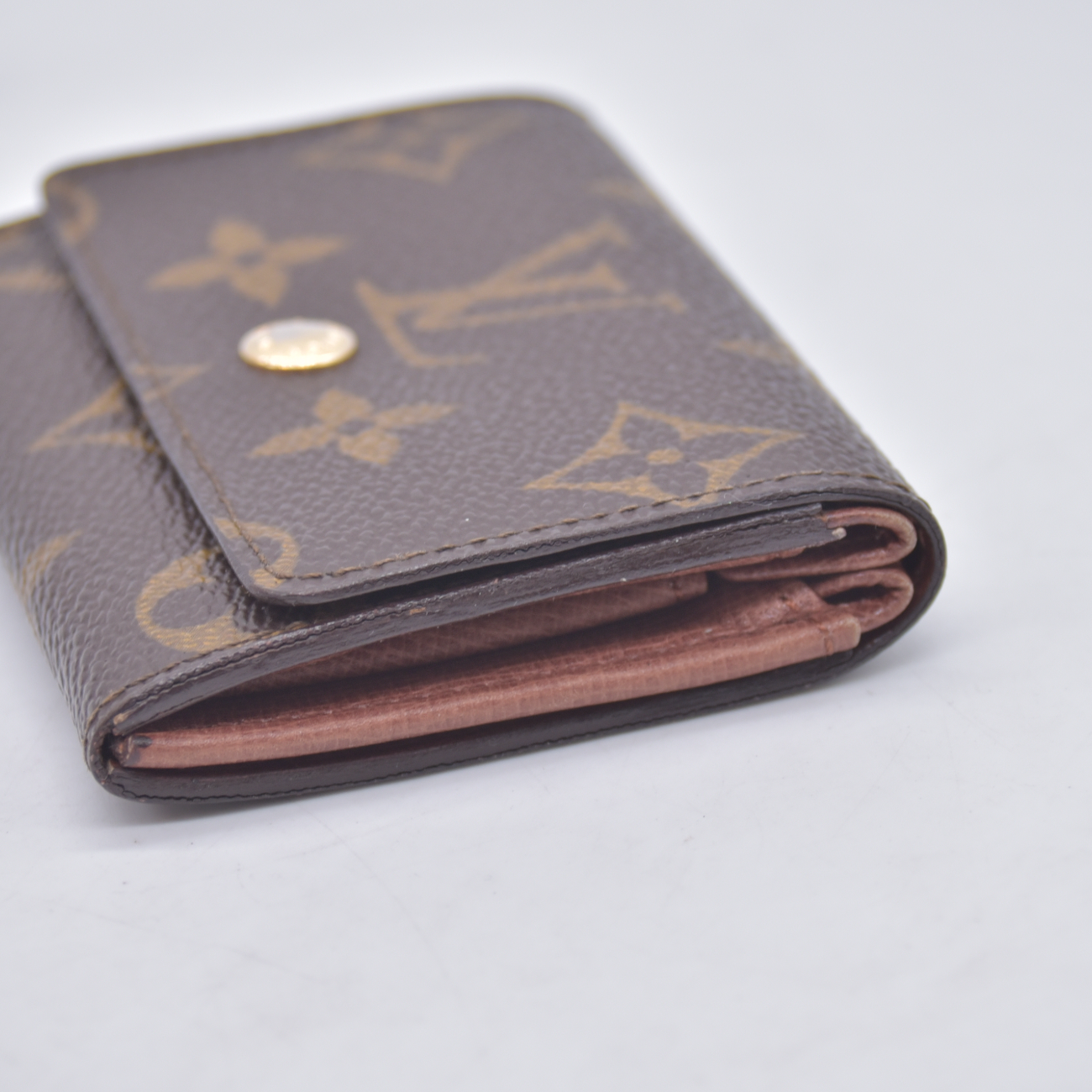 $440 1988 Louis Vuitton Monogram Porte Monnaie Plat Coin Purse Wallet Brown 883RA
