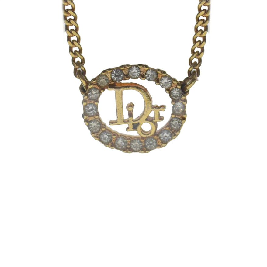Christian Dior 20th Century Gold Plated Strass CD Logo Pendant Necklace CONSIGNMENT