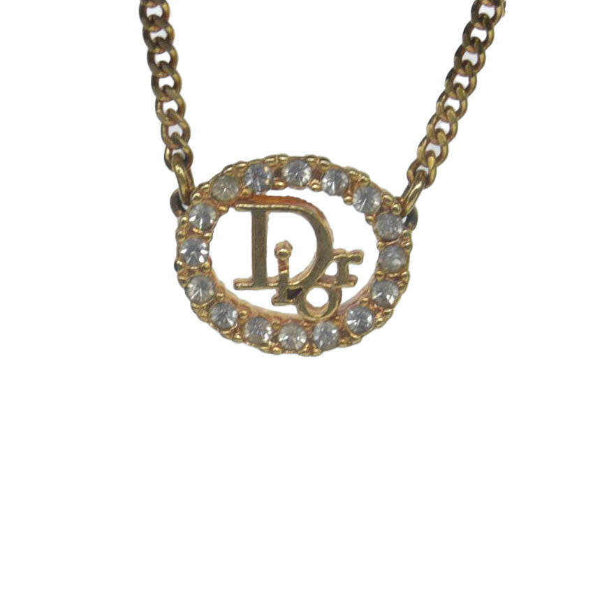 Christian Dior 20th Century Gold Plated Strass CD Logo Pendant Necklace CONSIGNMENT