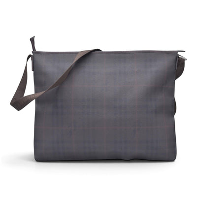 $780  BURBERRY Coated Canvas Check Flat Messenger Bag Dark Brown CONSIGNMENT 10021351