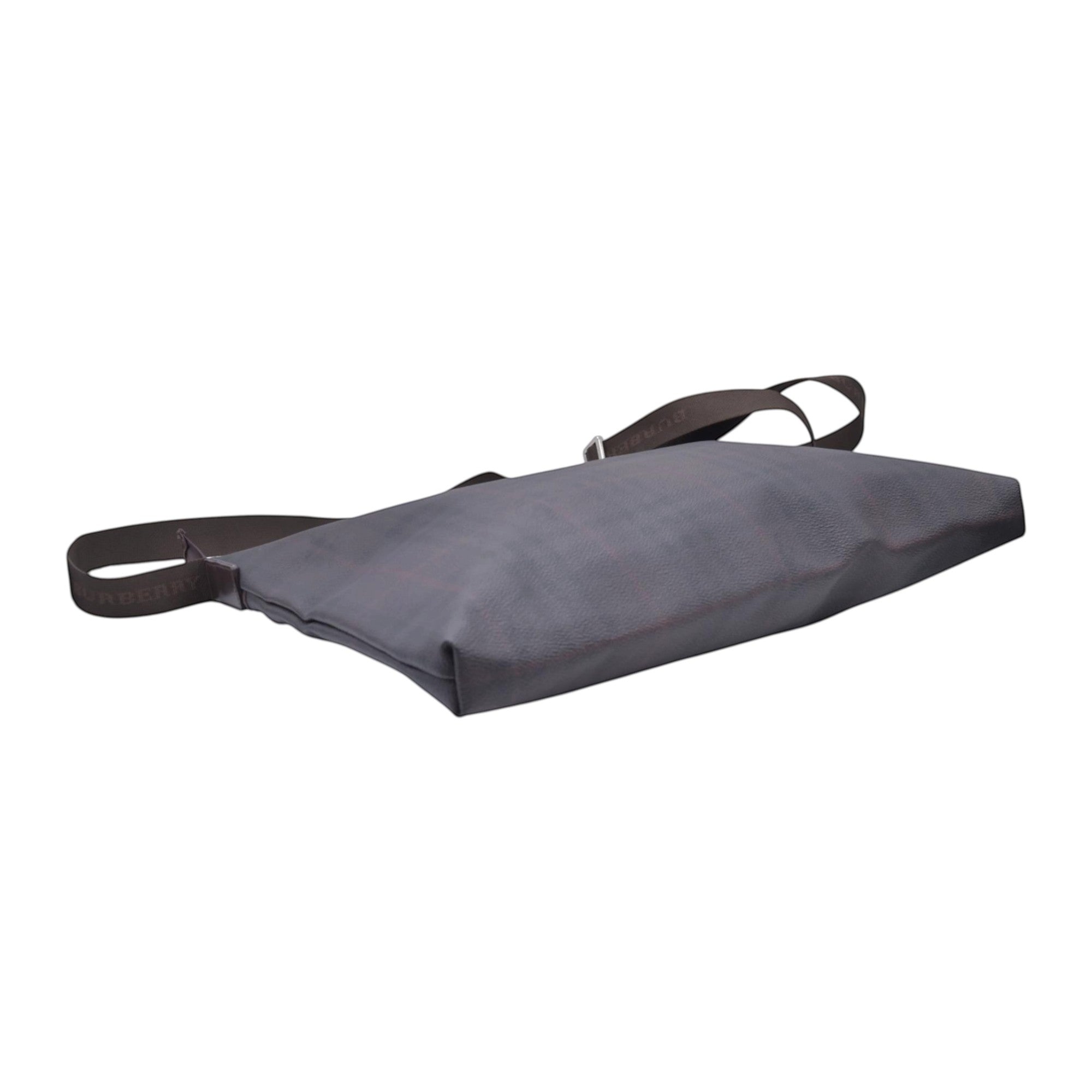 $780  BURBERRY Coated Canvas Check Flat Messenger Bag Dark Brown CONSIGNMENT 10021351