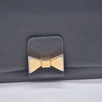 $690 Chloe Ribbon Leather Long Bifold Wallet Purse Black