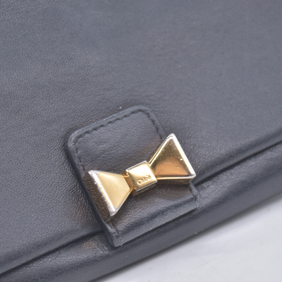 $690 Chloe Ribbon Leather Long Bifold Wallet Purse Black