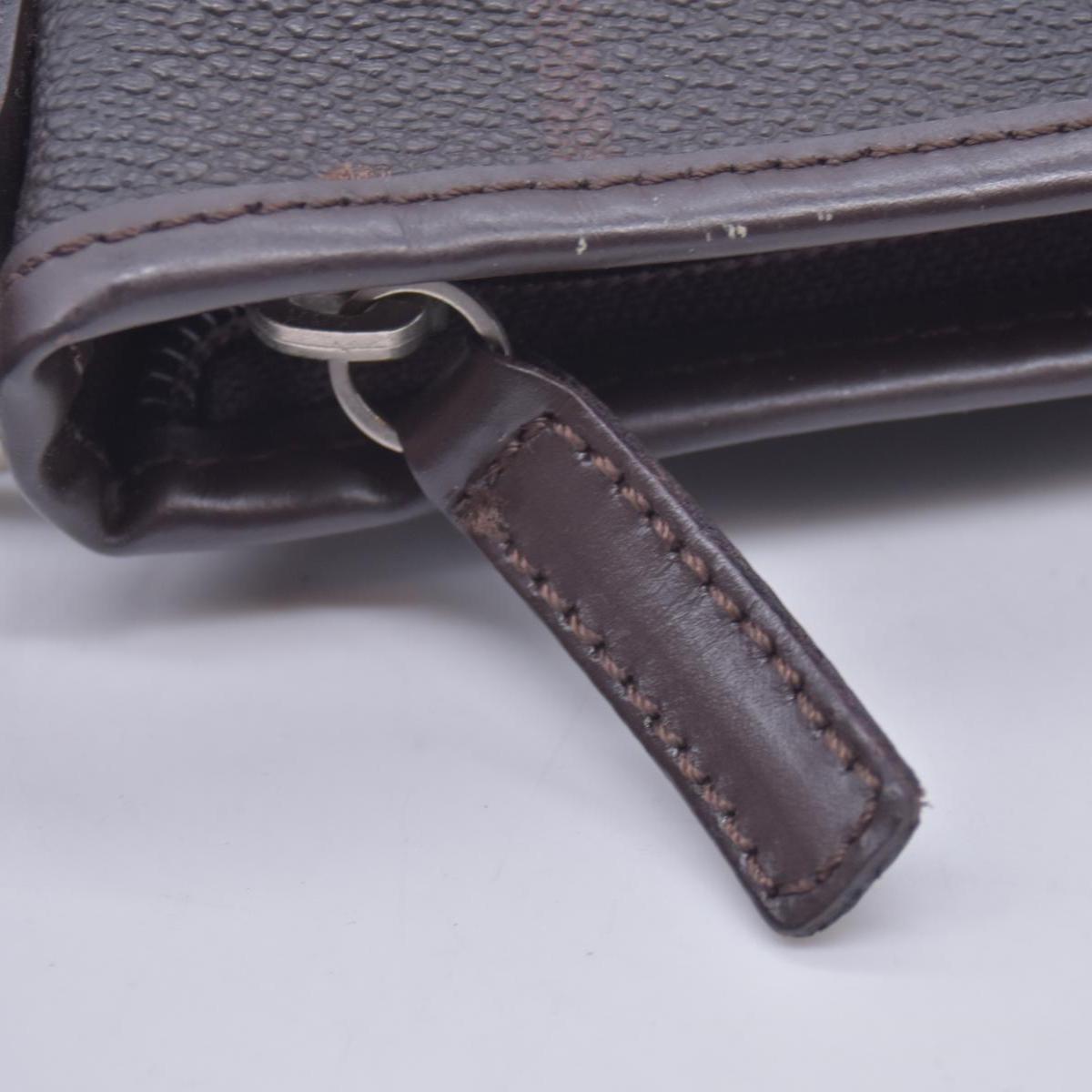 $780  BURBERRY Coated Canvas Check Flat Messenger Bag Dark Brown CONSIGNMENT 10021351