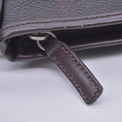 $780  BURBERRY Coated Canvas Check Flat Messenger Bag Dark Brown CONSIGNMENT 10021351
