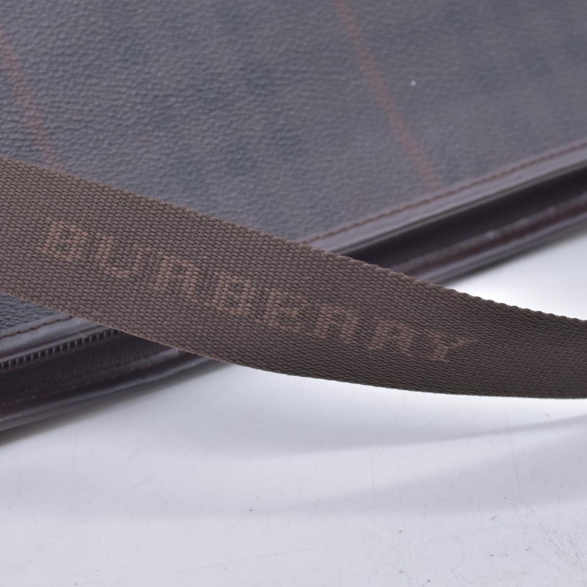 $780  BURBERRY Coated Canvas Check Flat Messenger Bag Dark Brown CONSIGNMENT 10021351