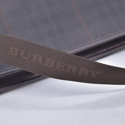 $780  BURBERRY Coated Canvas Check Flat Messenger Bag Dark Brown CONSIGNMENT 10021351