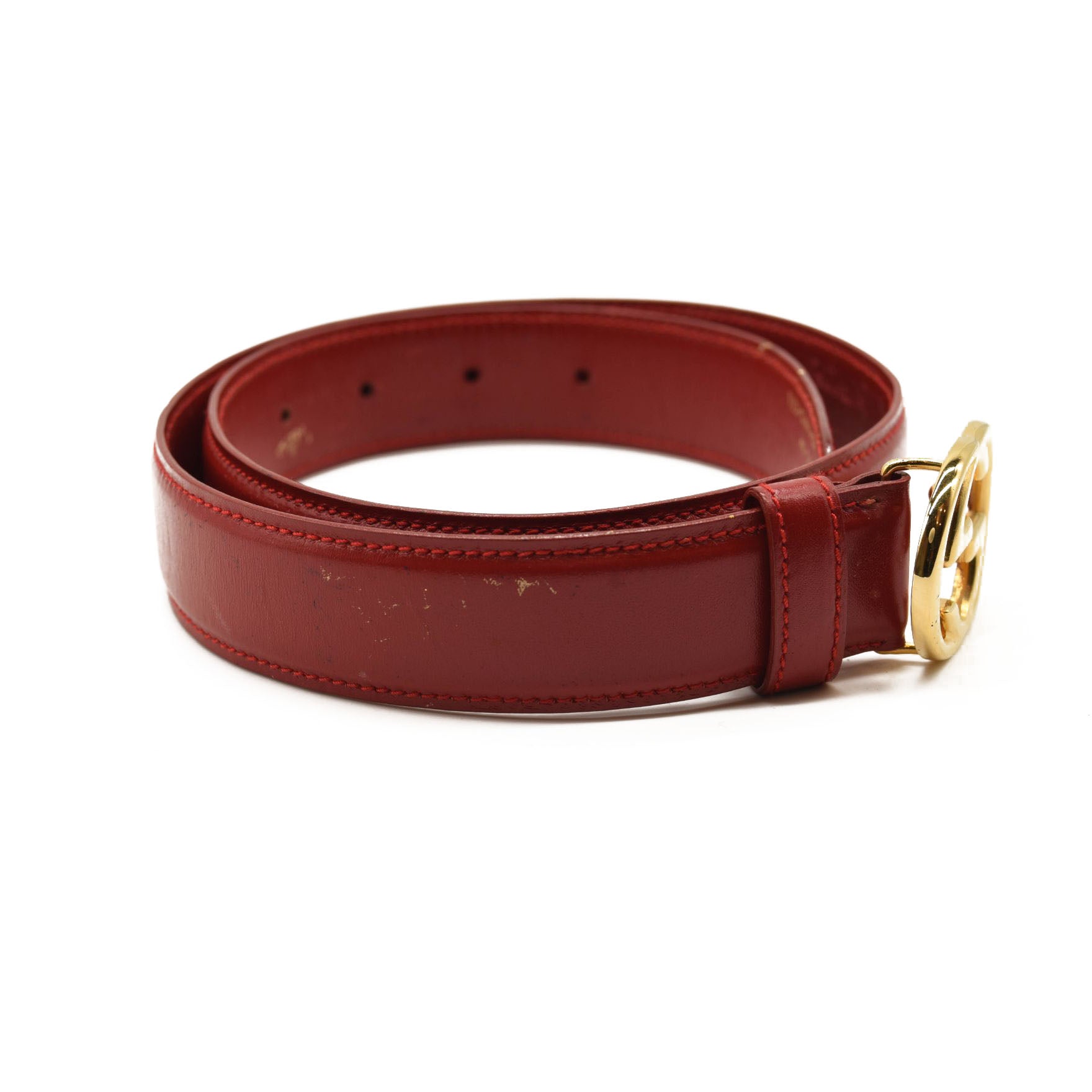 GUCCI Calfskin Interlocking G Belt 75 30 Vibrant Red