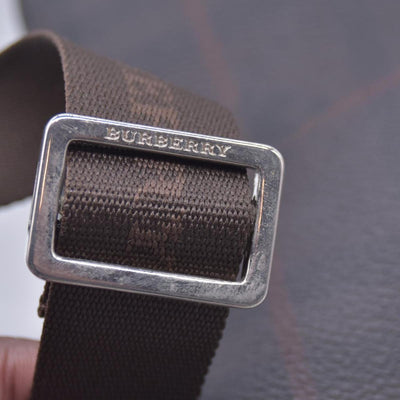 $780  BURBERRY Coated Canvas Check Flat Messenger Bag Dark Brown CONSIGNMENT 10021351