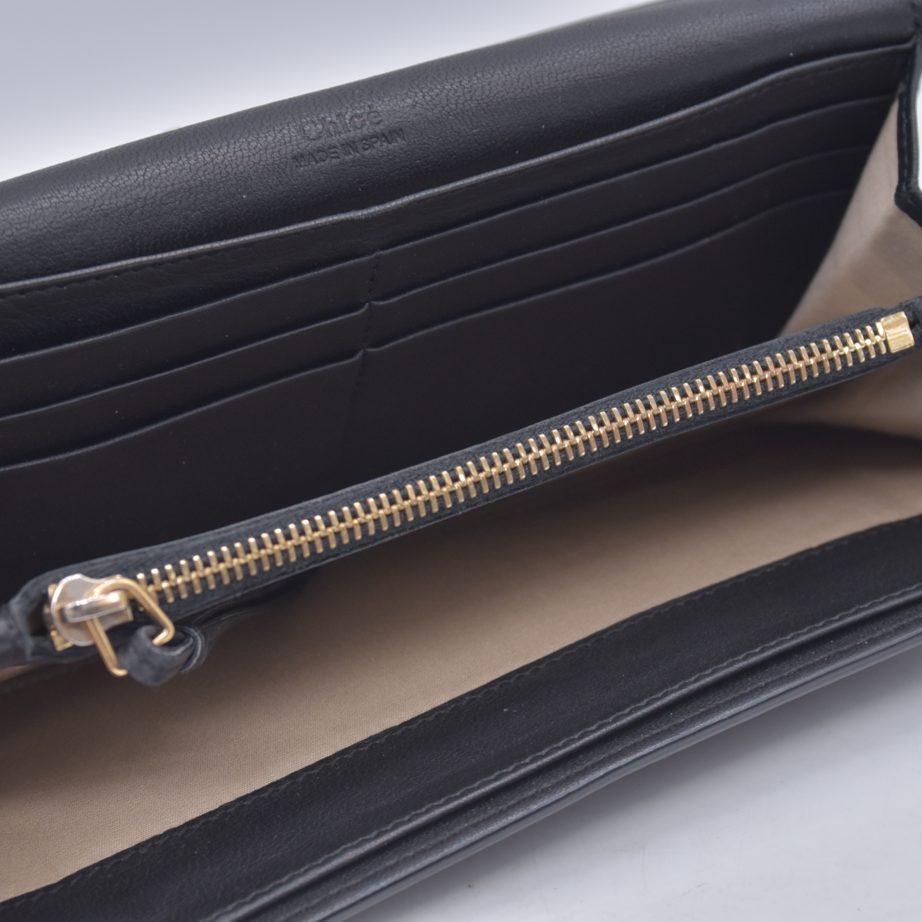 $690 Chloe Ribbon Leather Long Bifold Wallet Purse Black