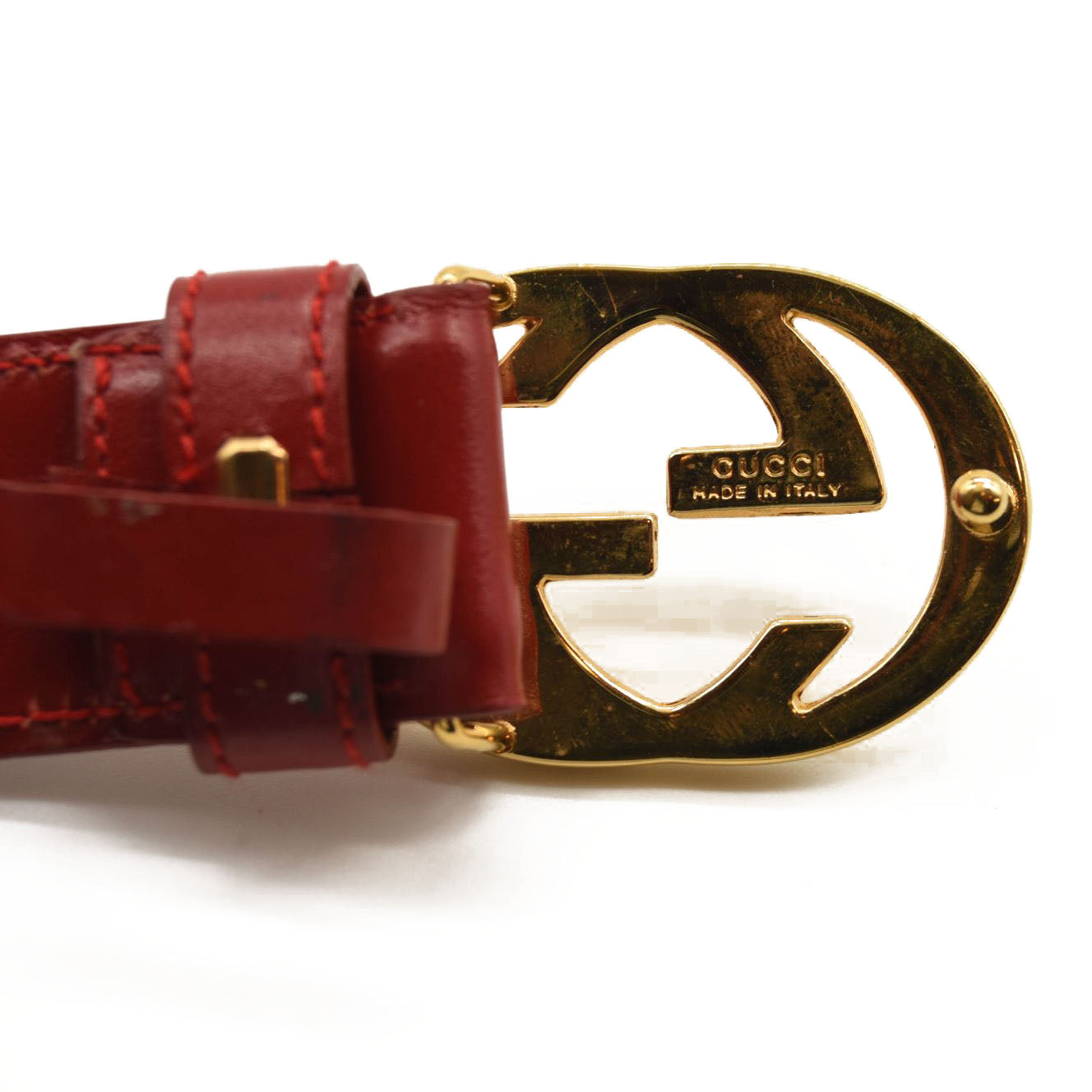 GUCCI Calfskin Interlocking G Belt 75 30 Vibrant Red