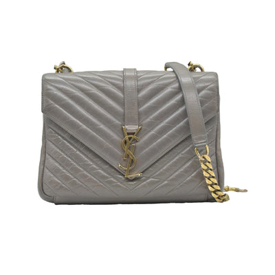 Saint Laurent Waxed Calfskin Matelasse Chevron Medium Monogram College Bag Fog Gray