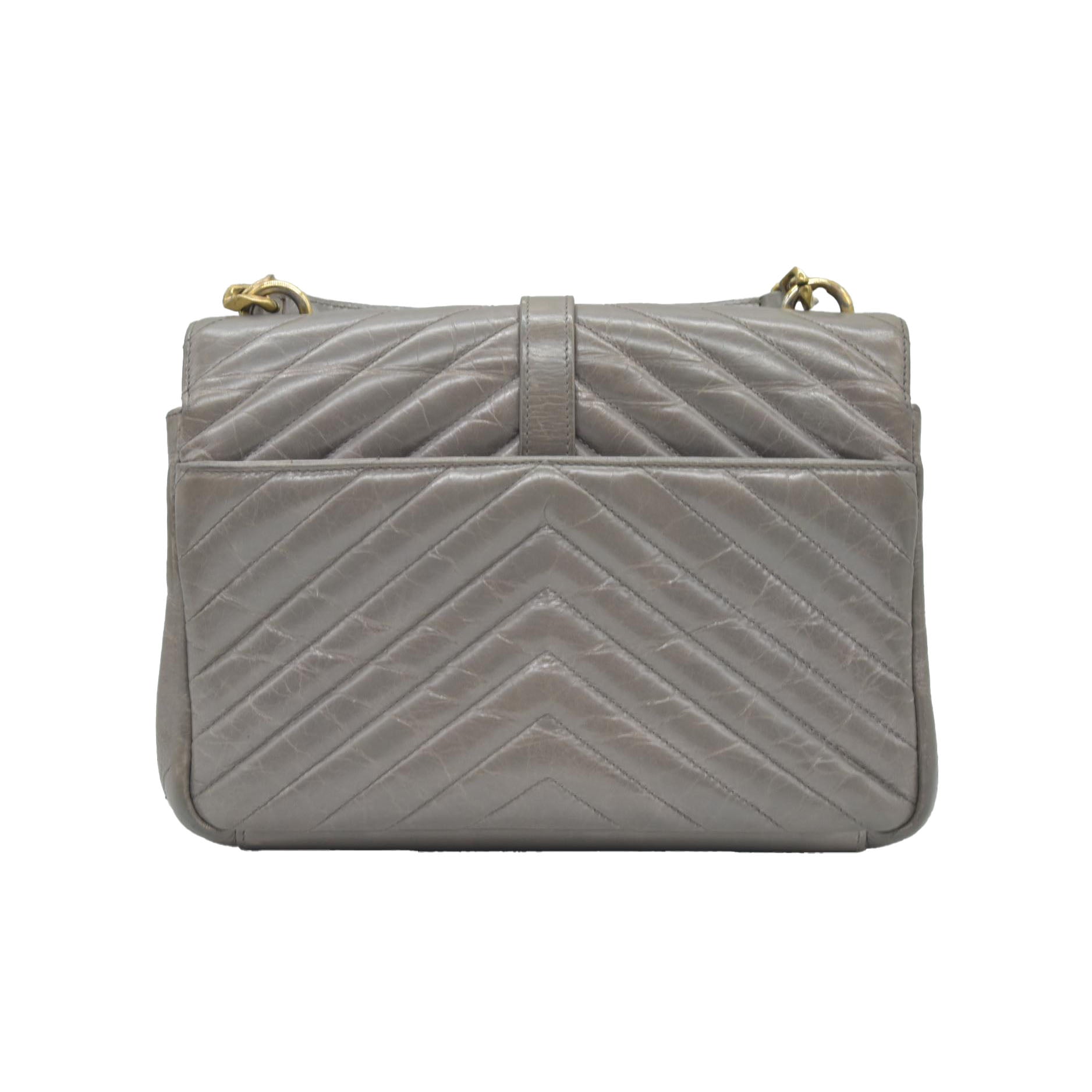 Saint Laurent Waxed Calfskin Matelasse Chevron Medium Monogram College Bag Fog Gray