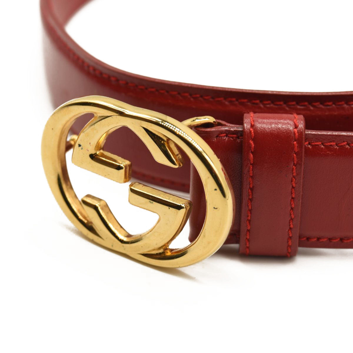 GUCCI Calfskin Interlocking G Belt 75 30 Vibrant Red