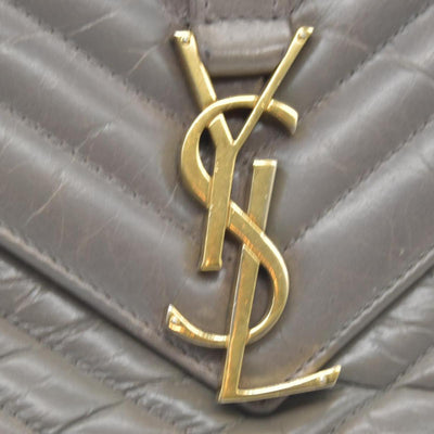 Saint Laurent Waxed Calfskin Matelasse Chevron Medium Monogram College Bag Fog Gray