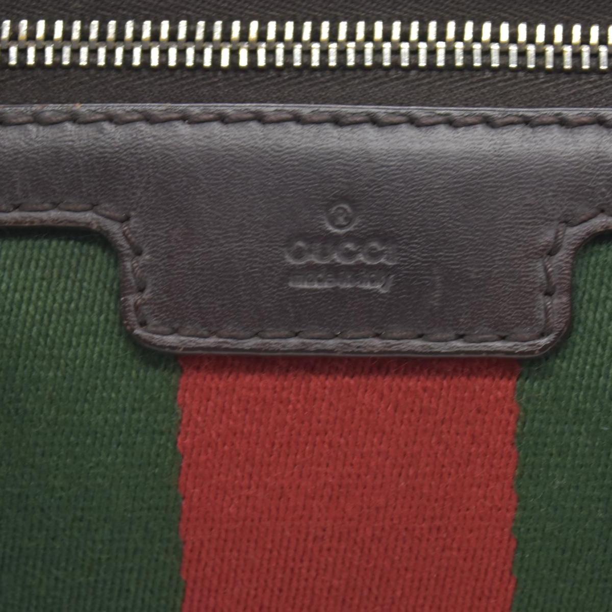 $1350 Gucci Monogram Selleria Calfskin Vintage Web Medium Boston Dark Brown